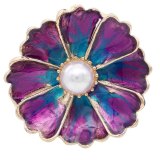 20MM flower big size snap gold Plated with pearl and purple enamel KC6806 snaps jewelry