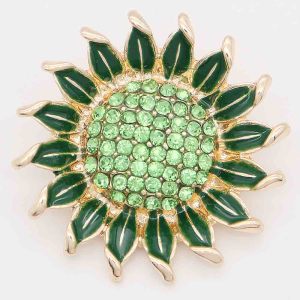 20MM Sunflower snap gold Plated with green rhinestone KC6851 snaps jewelry