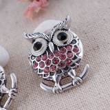 20MM OWL snap  Antique Silver Plated with pink rhinestone  KC8524 snap jewelry