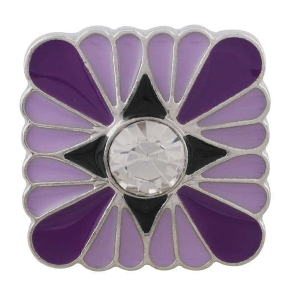 20MM Square sliver Plated with rhinestone and purple enamel KC6542 snaps jewelry
