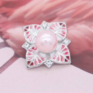 20MM pink pearl snap silver Plated with Rhinestones and pink enamel KC7875 snaps jewerly