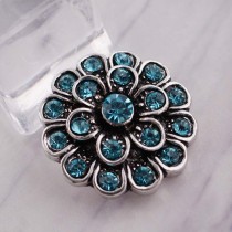 20MM flower snap Antique Silver Plated with light blue rhinestone KC7030 snap jewelry