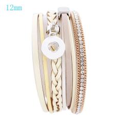 Partnerbeads 20cm 1 snap button real leather bracelets fit 12mm snaps with beige leather and charm KS0610-S