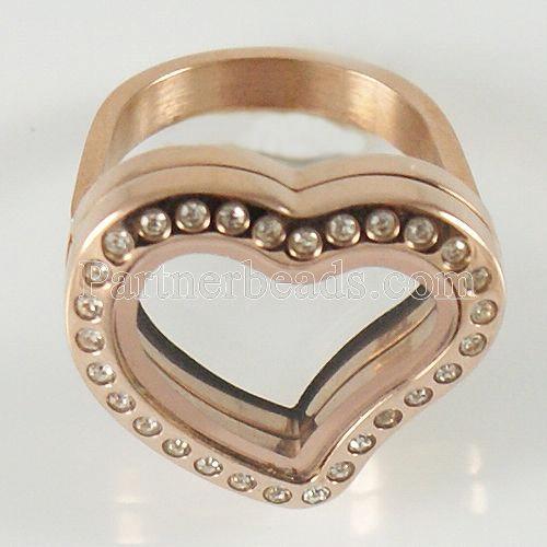 Stainless Steel RING  Mix6-10# size  with Dia 20mm heart floating charm locket rose gold color  rings for women