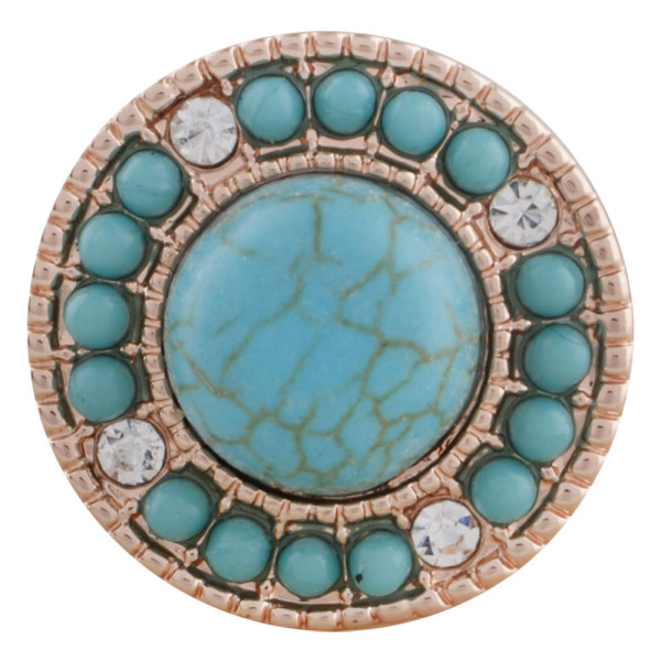 20MM round Rose Gold Plated with cyan Turquoise and rhinestone KC7536 cyan
