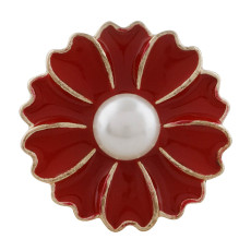 20MM flower snap gold Plated with pearl and red enamel KC9868 snaps jewelry