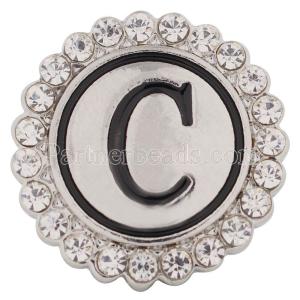20MM English alphabet-C snap Antique silver  plated with  Rhinestones KC8532 snaps jewelry