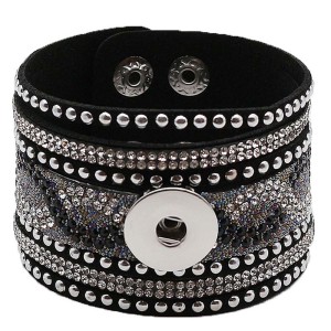 Partnerbeads 21CM black leather bracelets fit 18/20MM snaps chunks KC0292 snaps jewelry