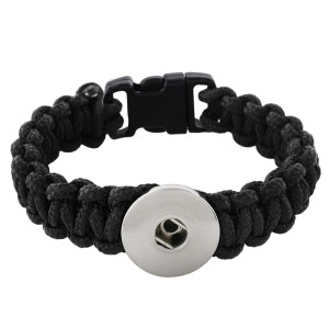 24.5CM  Handmade Lifesaving rope black line bracelets KC0270 fit 20mm snaps chunks