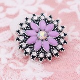 20MM flower snap with purple rhinestones KC6956 snaps jewelry