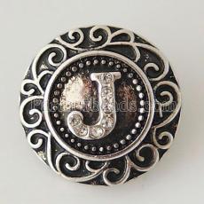 20MM English alphabet-J snap Antique silver  plated with  Rhinestones KB6263 snaps jewelry