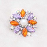 20MM design snap silver Plated with orange  rhinestone and pearl KC6928 snaps jewelry