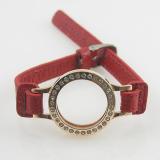 Stainless steel coin locket bracelet fit 25MM coin red leather with rose gold frame