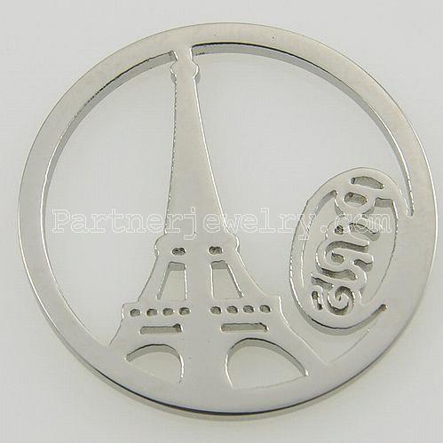 33MM stainless steel coin charms fit  jewelry size paris tower