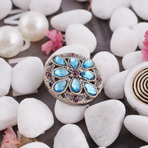20MM Flower round snap Antique copper plated KC5029 with light blue Rhinestone interchangeable snaps jewelry