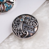 20MM Cross round snap Antique Silver Plated with light blue rhinestone KC6079 snaps jewelry