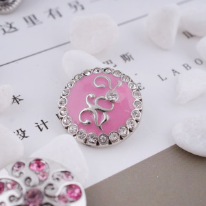20MM marathon 26.2KM snap silver Antique plated with rhinestone and pink enamel KC5281 snaps jewelry
