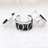 Copper Bangle with real leather black/white double side TA7028