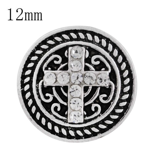 12MM cross snap sliver plated with white Rhinestone and Enamel KS6246-S interchangeable snaps jewelry