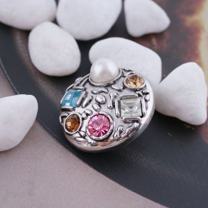 20MM round snap Antique silver plated with colorful rhinestones and pearl KC5305 snaps jewelry