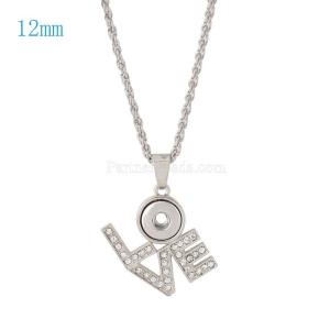 love Pendant of necklace with chain fit 12MM snaps style small chunks jewelry