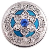 20MM flower snap silver plated with blue rhinestone and Enamel KC5368 snaps jewelry