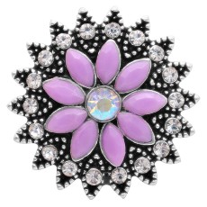 20MM flower snap with purple rhinestones KC6956 snaps jewelry