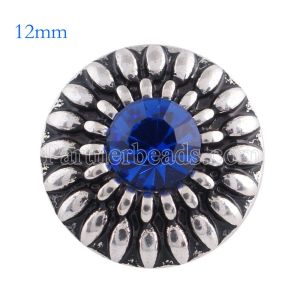 12MM round snap Antique Silver Plated with blue rhinestone KS6096-S snaps jewelry