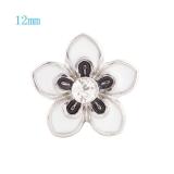 12MM Flower snap Silver Plated with white rhinestone KS6031-S snaps jewelry