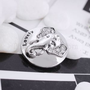20MM Elephant snap silver plated with white Rhinestone KC5420 snaps jewelry