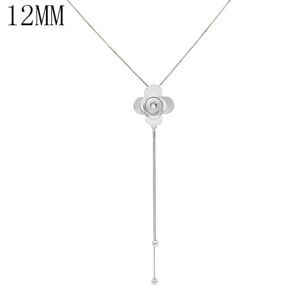 Flower silver pendant Necklace with 80CM chain KS1278-S fit 12MM chunks snaps jewelry