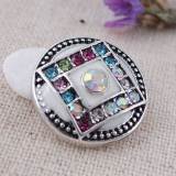 20MM round snap Antique Silver Plated with colorful  Rhinestone and  Enamel KC8756 Multicolor