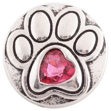 20MM paw  snap silver Antique plated with rose-red Rhinestone KC6362 snaps jewelry
