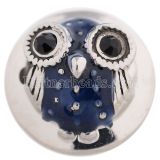 20MM Owl snap button Silver Plated with dark blue Enamel and Rhinestone KC9701 snap jewelry