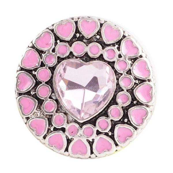 20MM  Love snap button Antique Silver Plated with pink glass  snap jewelry