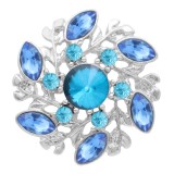 20MM flower snap Silver Plated with blue rhinestone KC7978 snaps jewelry
