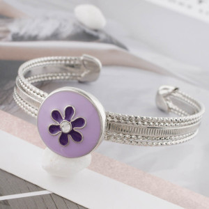 20MM flower snap sliver Plated with rhinestone and purple enamel KC7619 snap jewelry