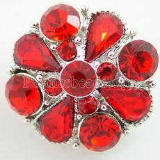 20MM Flower snap Silver Plated with red rhinestone KB8611 snaps jewelry