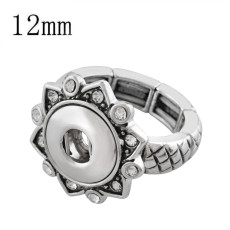 snaps adjustable sliver Ring with rhinestone fit 12mm snap chunks size 2cm