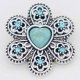 20MM love flower snap Silver Plated with cyan Rhinestone and Turquoise KC6865