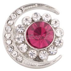 20MM moon snap silver plated with rose-red Rhinestone KC6360 snaps jewelry