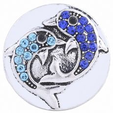 20MM Dolphin round snap Silver Plated with blue Rhinestones KC6146 snaps jewelry