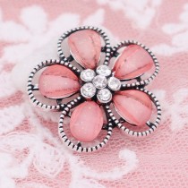 20MM Flowers design snap Silver Plated with pink rhinestone KC6942 snaps jewelry