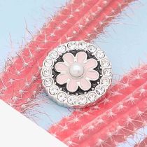 20MM flower snap Silver Plated with rhinestone and pink enamel KC7780 snaps jewelry