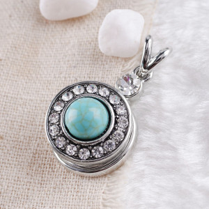 20MM Round snap Antique Silver Plated with  rhinestone and cyan Natural stone KB8734 snaps jewelry