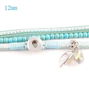 Partnerbeads 40cm 1 snap button pu leather bracelets fit 12mm snaps with turquoise and charm KS0601-S