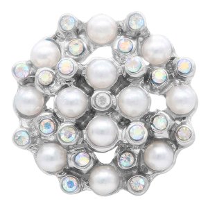 20MM pearl snap Silver Plated with white pearl and Rhinestone KC6794 snaps jewelry