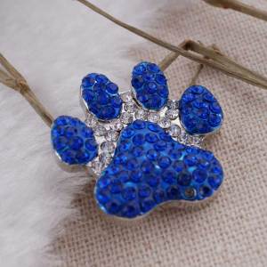 20MM Paws snap  Antique Silver Plated with blue rhinestone KC7192 snaps jewelry