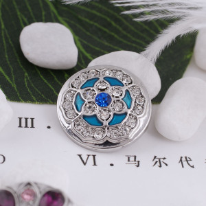 20MM flower snap silver plated with blue rhinestone and Enamel KC5368 snaps jewelry