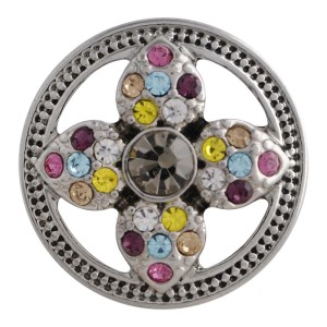 20MM flower snap Silver Plated with colorful Rhinestone KC5609 Multicolor